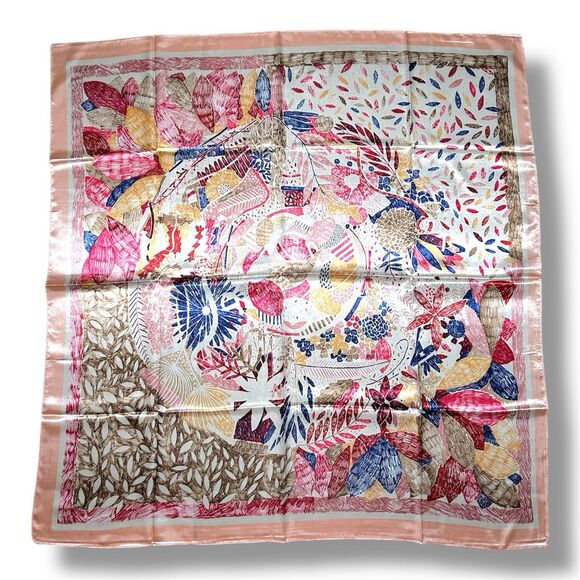 Light Pink Edges Multicolor Square Scarf  35” X 35”Scarve Unisex Elegant Fashion - Picture 1 of 2